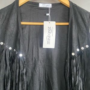 Black Fringe Western Style Vest